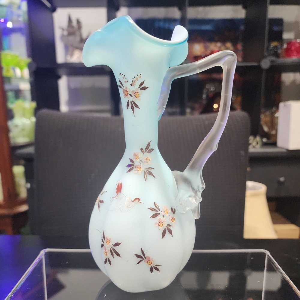 Satin Cased Glass Enamel Victorian Ewer/Pitcher